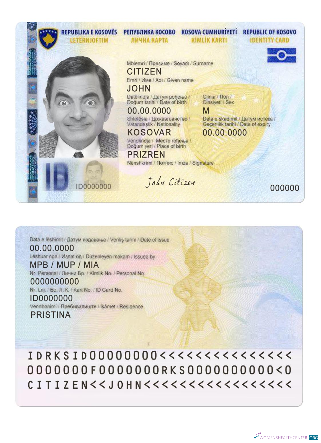 Download Kosovo ID card Photoshop template